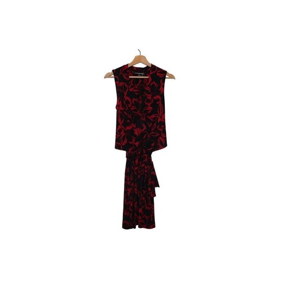 Norma Kamali Sleeveless Floral Wrap Dress Black & Red Size S - Picture 3 of 9